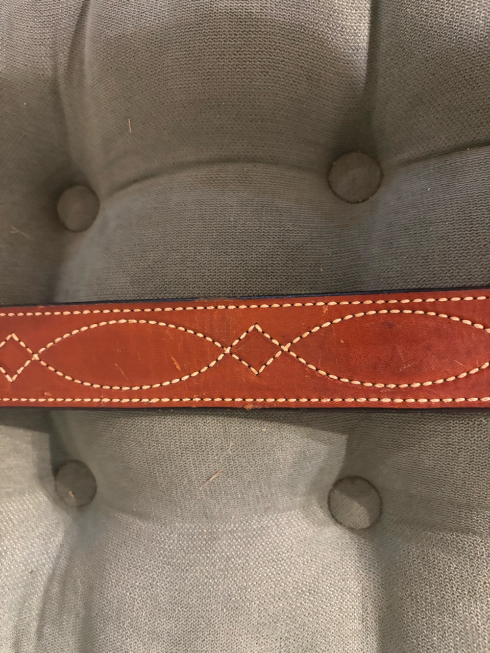 Bianchi Western Belt Brown Brass Buckle Geometric Stitching Men's ~ Size 45in - Picture 9 of 14